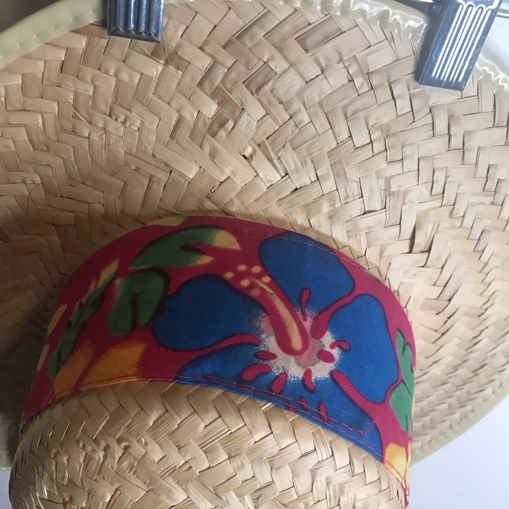 Vintage Straw sun hat Hawaii vibes bow ribbon